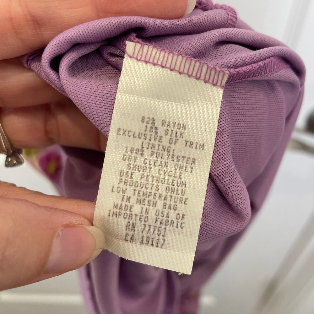 Betsey Johnson Y2K Vintage Dress Black Label Lilac Velvet Floral Silk Fringe M - Picture 6 of 12